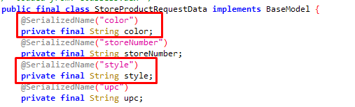JADX showing the request model fields